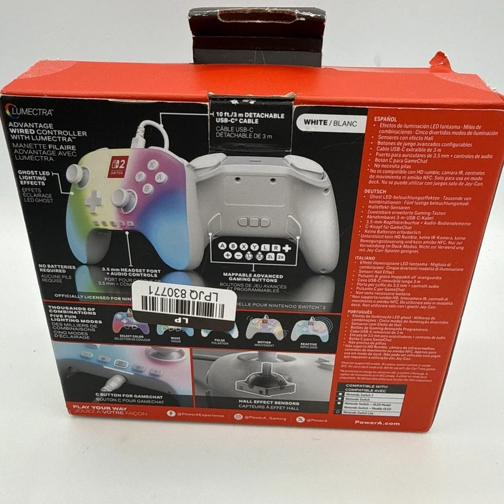 PowerA Advantage Wired Controller for Nintendo Switch 2 with Lumectra Ghost RGB